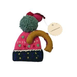 Anthropologie Felt Pom Pom Hat and Moon Christmas Ornament Made in Nepal